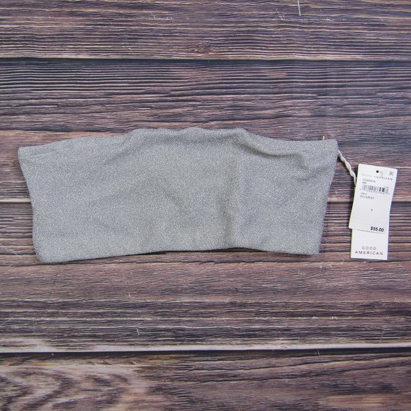 Good American NEW Large Size 3 Silver Sparkle Better Bandeau Top Swim - Picture 1 of 6
